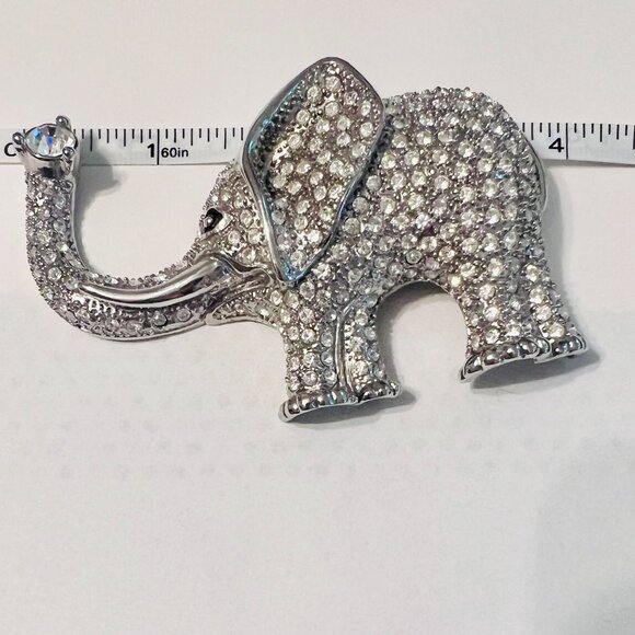 Sparkling Rhinestone 4" Elephant Brooch Figural Pin Jewelry Accessory Trunk Up - Picture 6 of 8